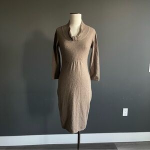 100% Cashmere Mushroom Knit Midi Dress | Max Studio–Attributed | Soft Cowl Neck